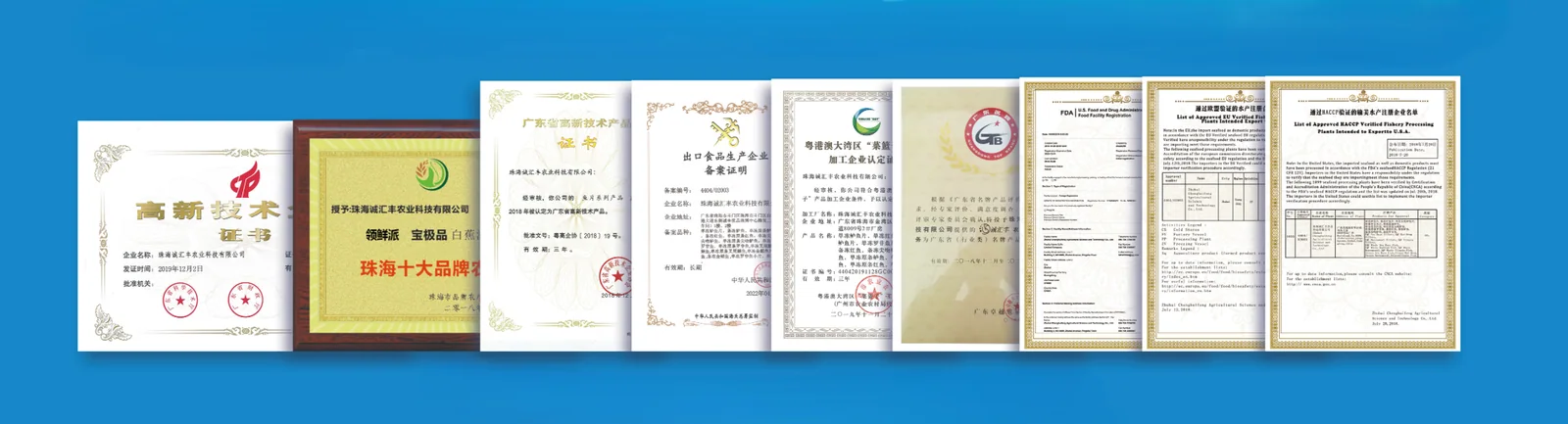Certificates and approvals held by CHF Seafood