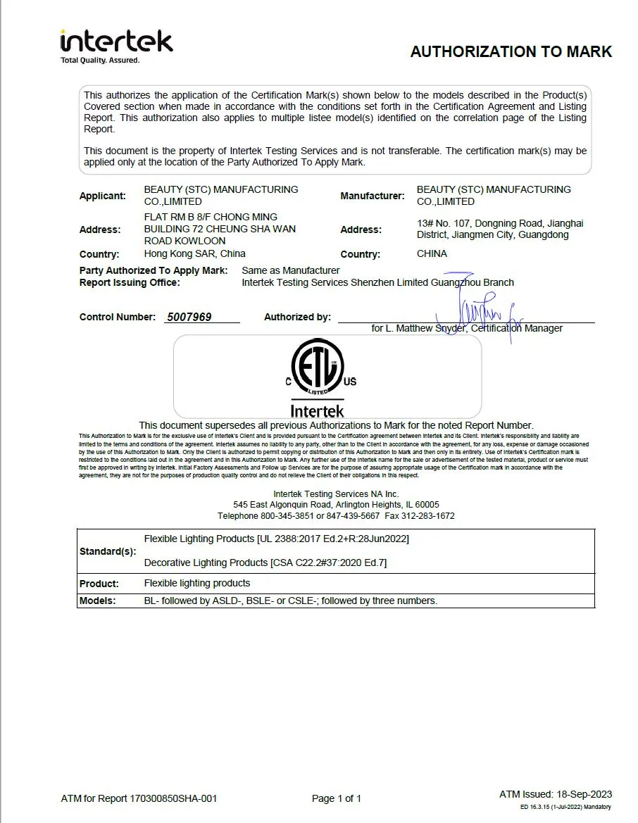ETL For USA and Canada certificate 1