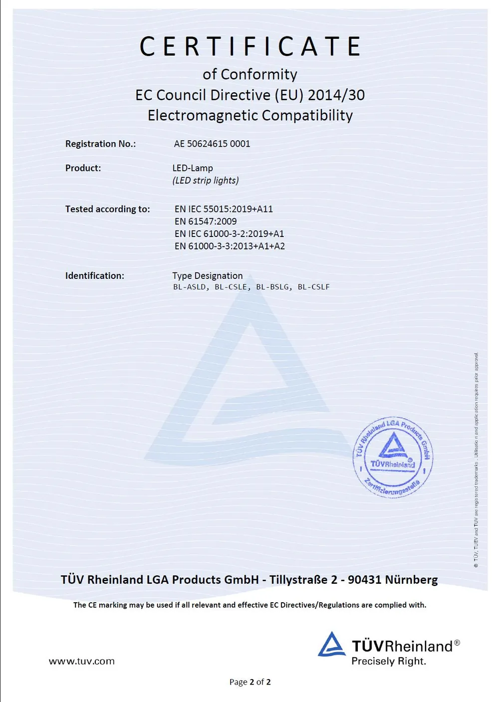 TUV For Europe and Germany certificate 2