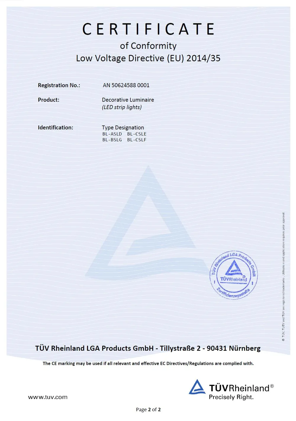 TUV For Europe and Germany certificate 4