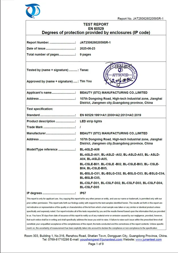 IP67 Certificates