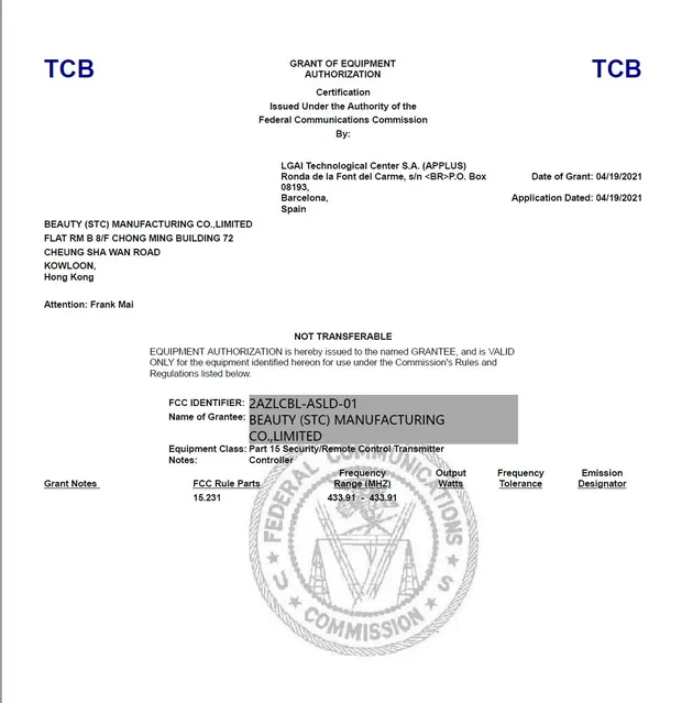 FCC Certificates