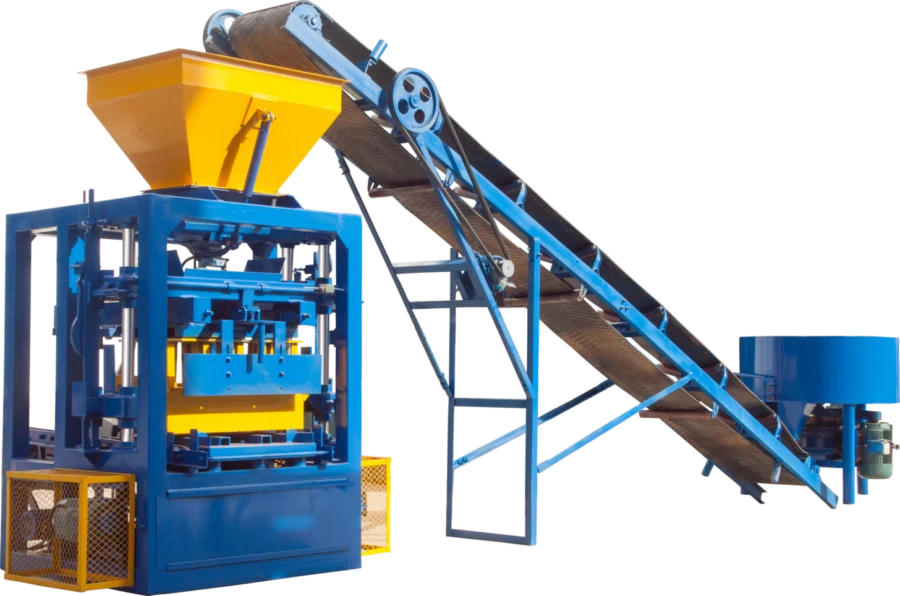 Automatic block machine with feed conveyor and control cabinet