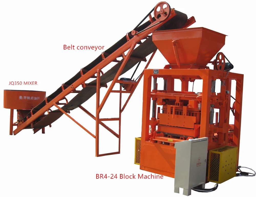 Semi automatic block machine with belt conveyor and feed hopper