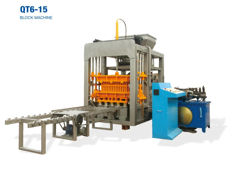 QT6-15 cement brick machine with belt conveyor and batching hopper