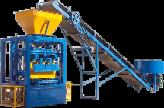 Automatic block machine with feed conveyor and control cabinet