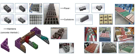 Concrete blocks, pavers and moulds produced and used on BRICKMATE machines