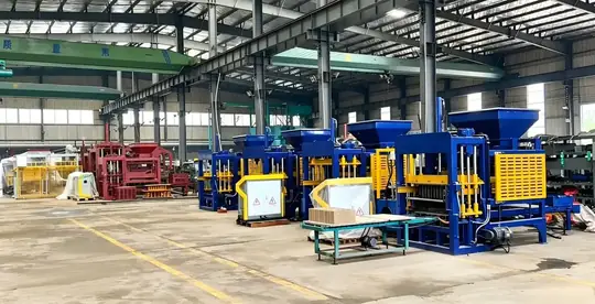 Block machine units being assembled on the workshop floor