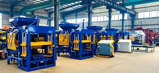 Row of finished block machines in the factory before shipment