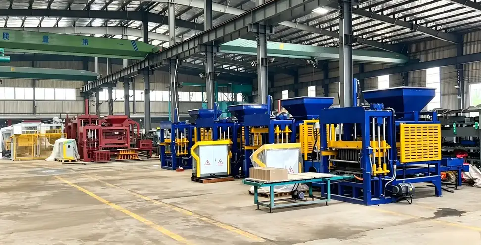 Block machine units being assembled on the workshop floor