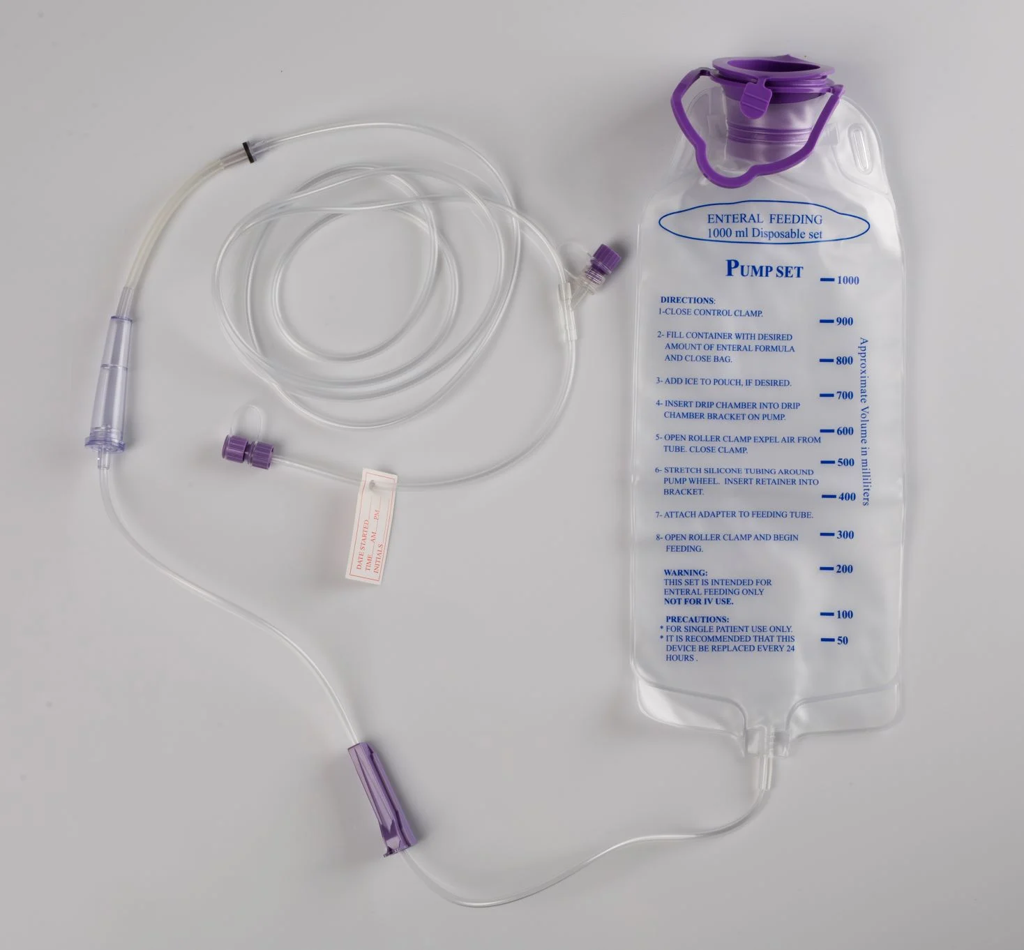 1000 ml enteral feeding bag pump set with attached tubing