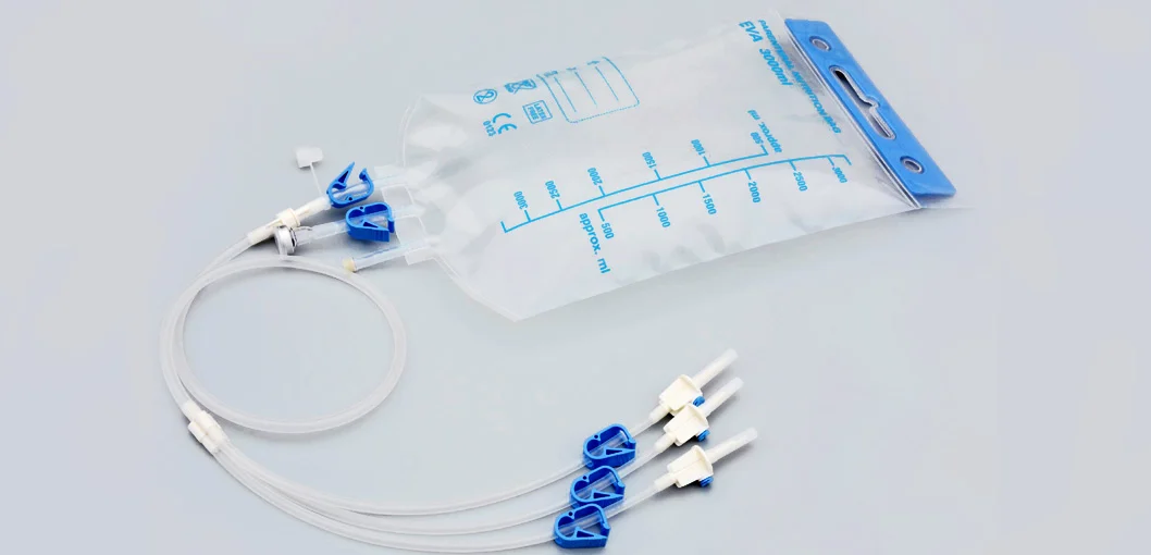 Graduated EVA TPN nutrition bag with infusion tubes and clamps
