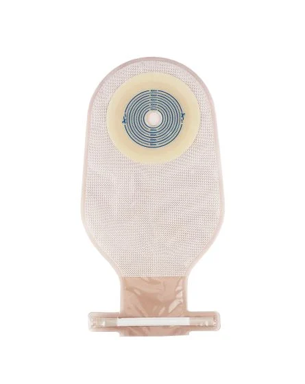 Single ostomy pouch with skin barrier flange on a plain white background