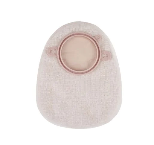 Two-piece ostomy pouch system on a clean white background
