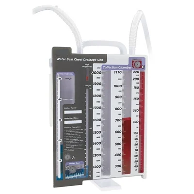 Medical water seal chest drainage unit with measurement chambers and attached tubing