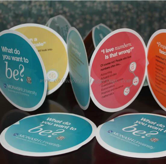 Circle die cut accordion leaflet printed in full colour