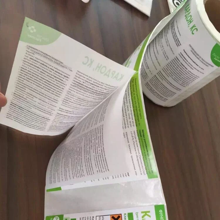 Close view of booklet label layers and adhesive edge
