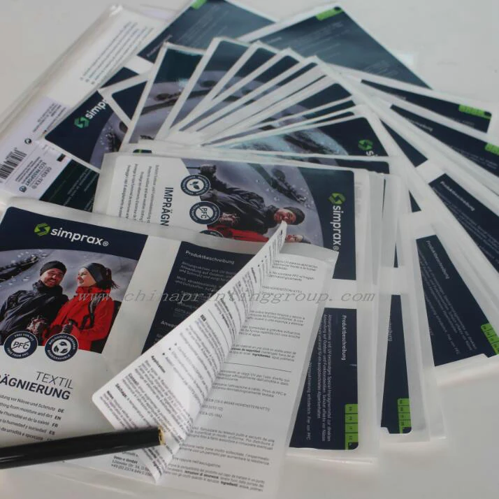 Booklet sticker opened to show folded inner printed pages