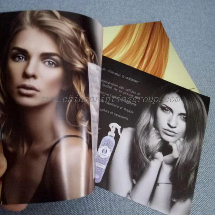 Custom brochure opened flat showing a printed spread