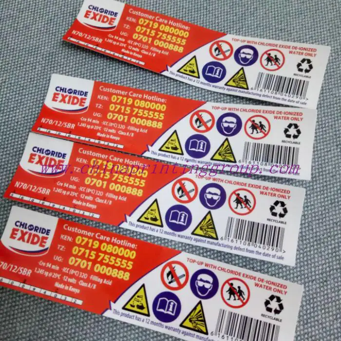 Close view of waterproof vinyl label printed in full colour