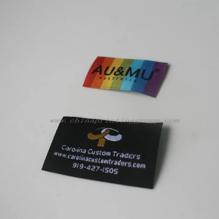 Woven clothing labels in assorted Pantone thread colours