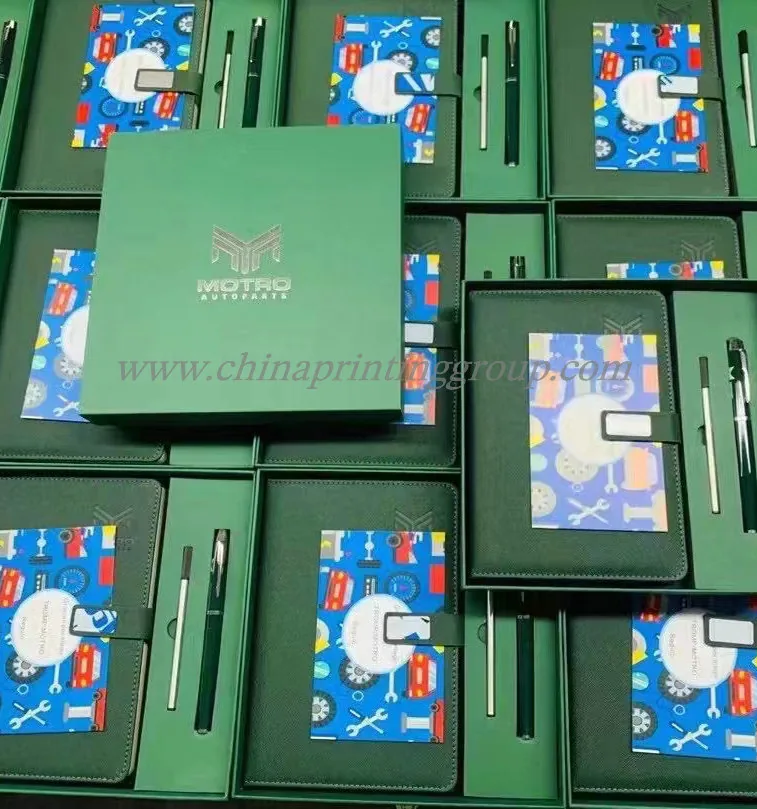 Boxed office gift set arranged with handbag and stationery