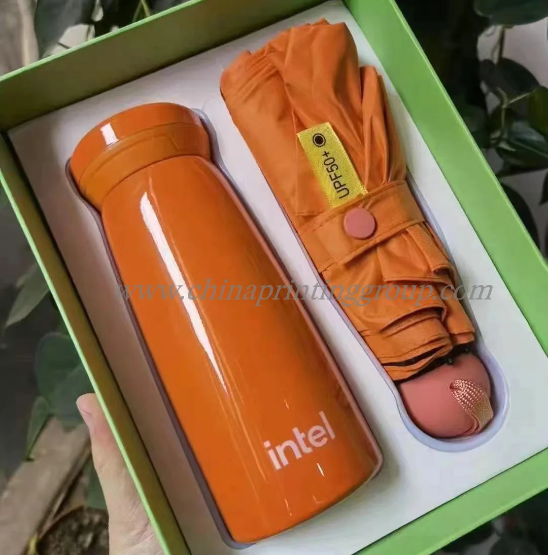 Corporate giveaway gift set shown open in its presentation box