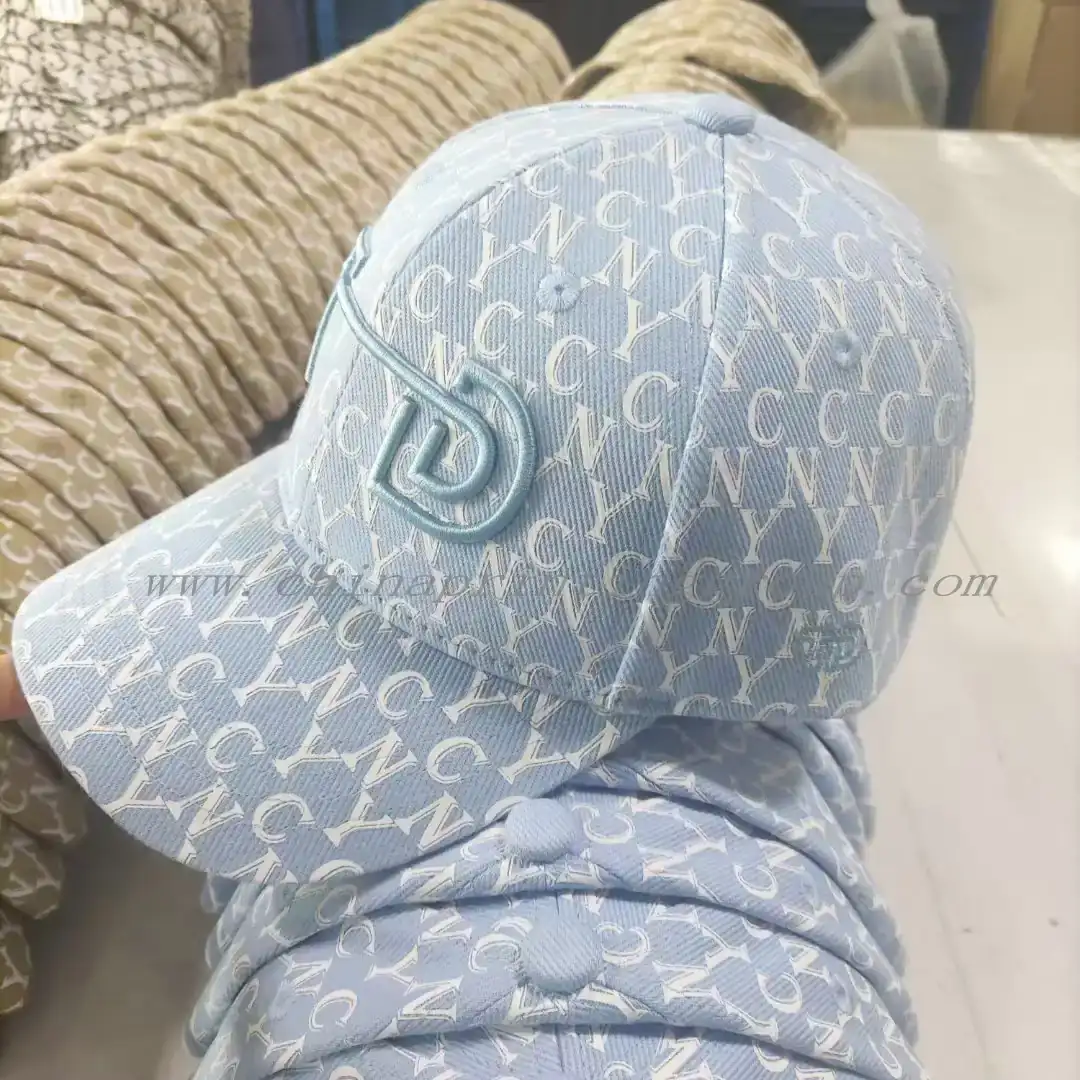 Golf style custom cap with embroidered brand mark on the front panel