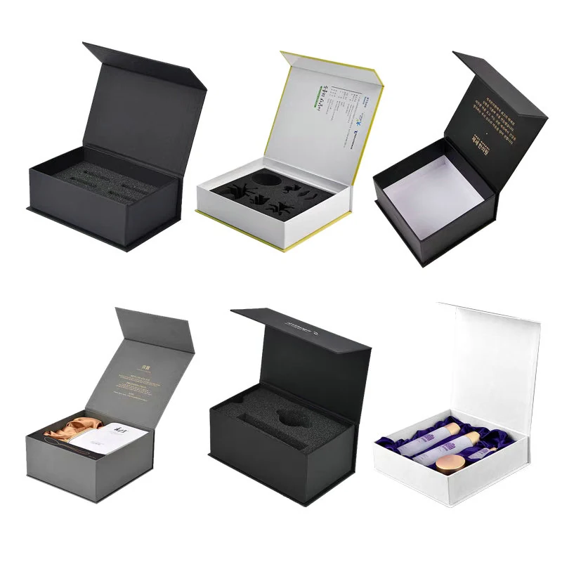 Book shape box shown open on its hinged spine