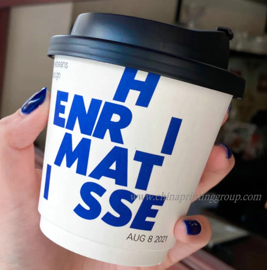 Disposable coffee cups shown in 8oz 12oz and 16oz sizes