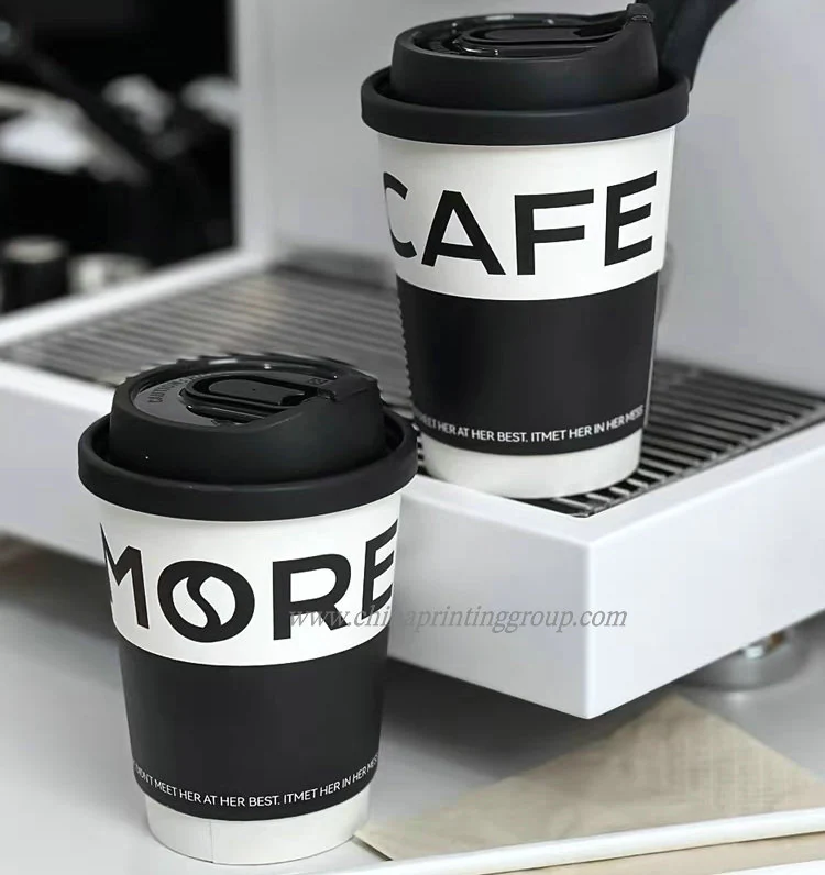 Custom printed disposable paper coffee cups with lids
