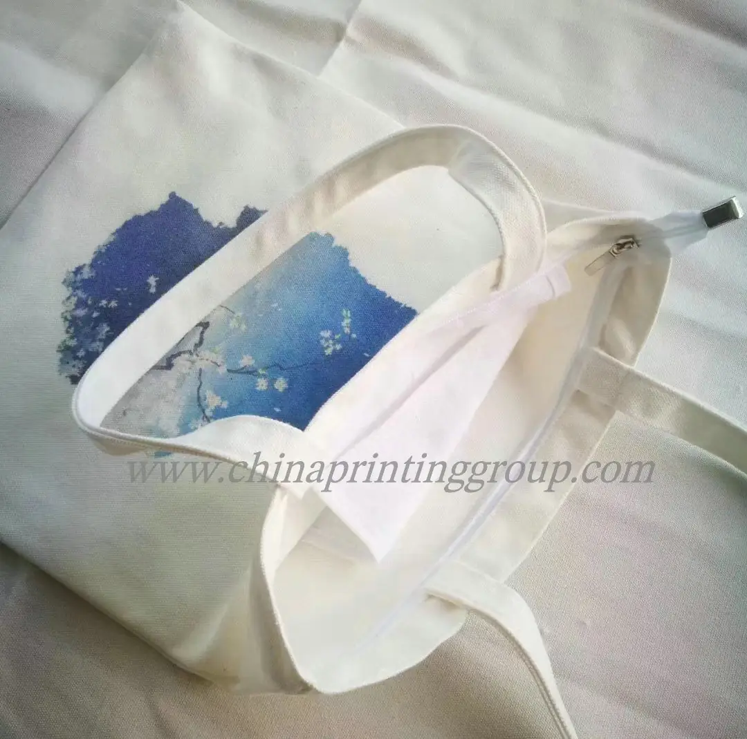 Canvas drawstring bag shown pulled closed at the top
