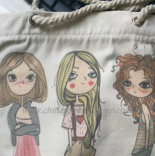 Drawstring bags in several printed designs side by side