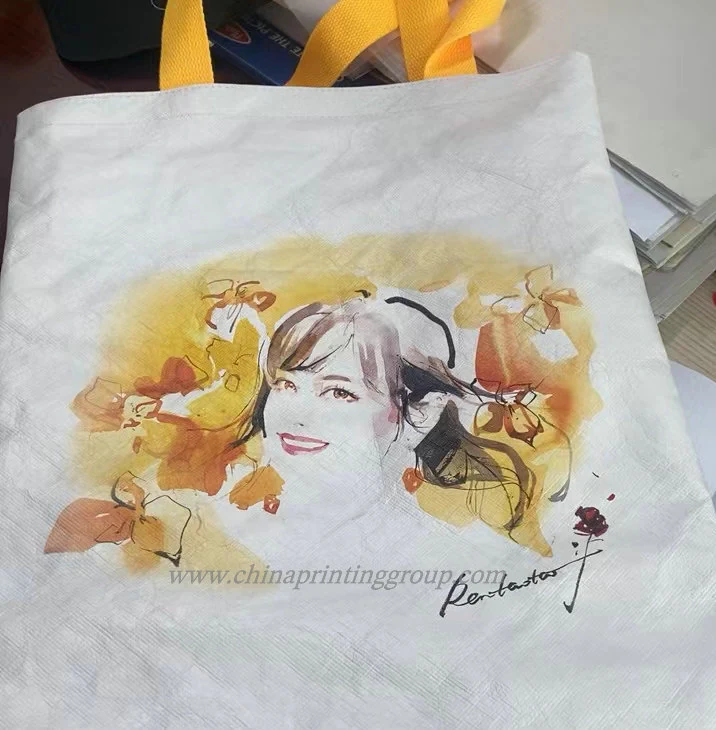 Custom drawstring bag with printed logo and corded closure