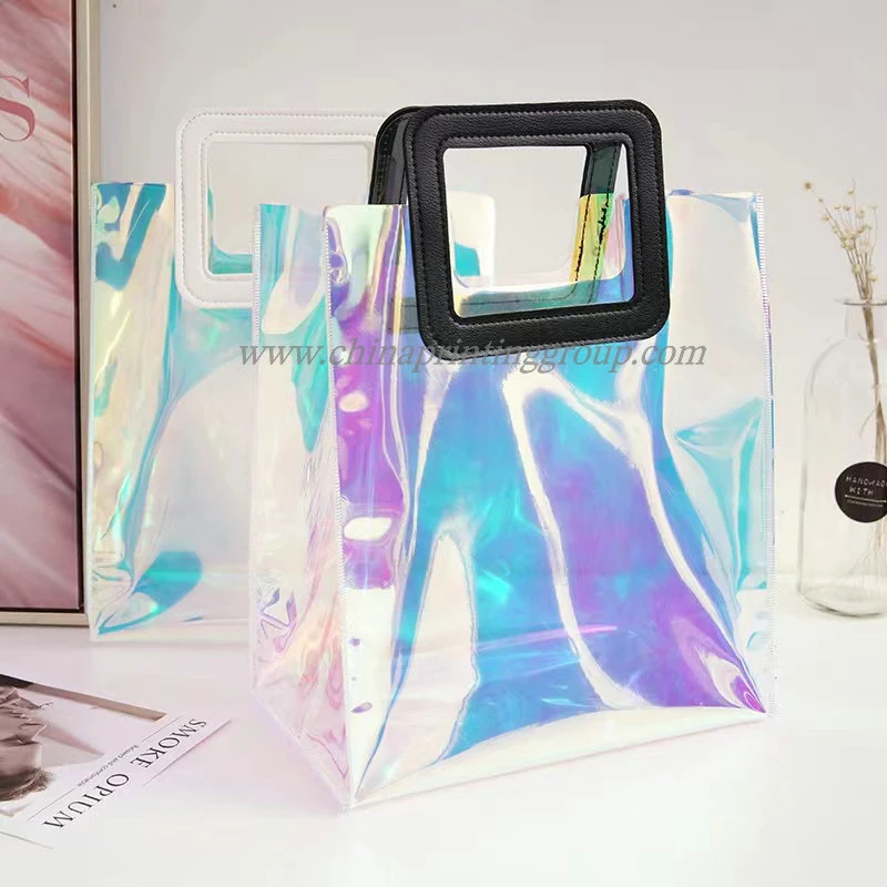 Clear PVC beach bag with contents visible inside