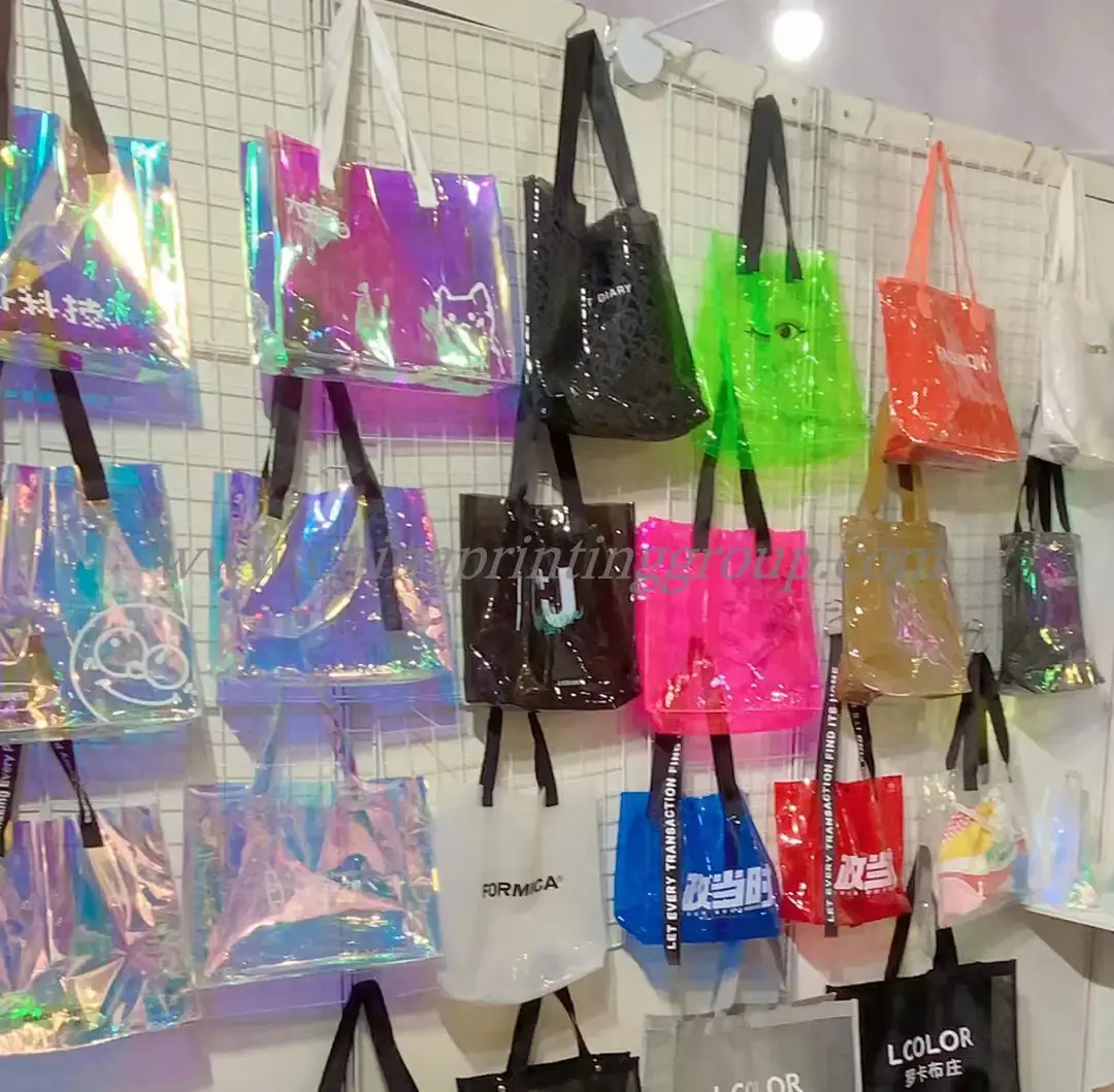 Clear transparent PVC tote bag with custom printed logo
