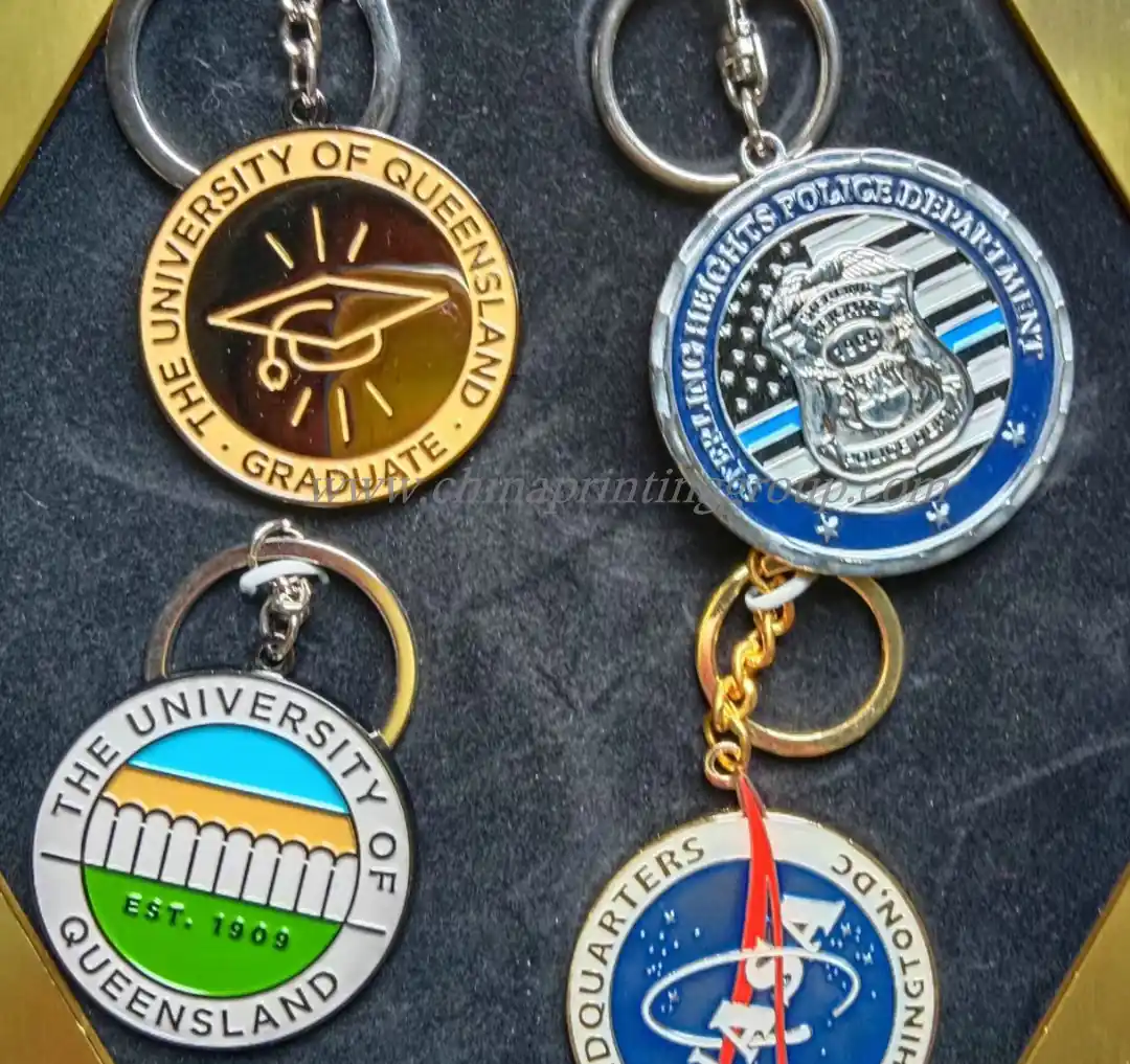 Custom shape metal keychains in assorted designs