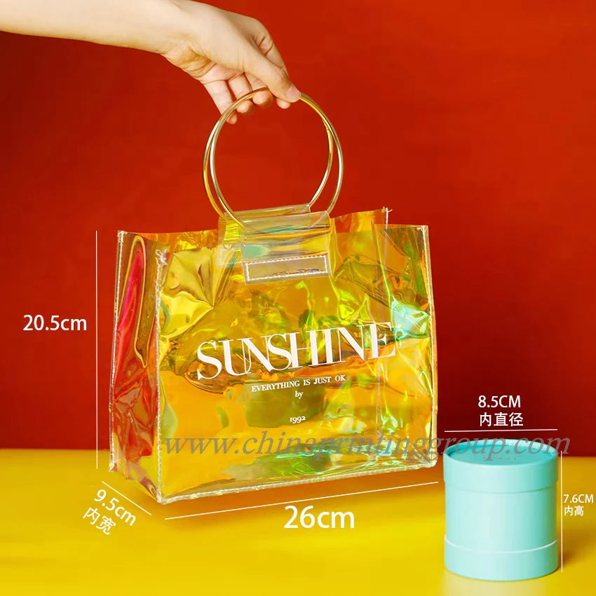 Custom plastic tote bag with holographic film and printed logo