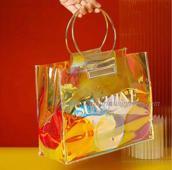 Transparent laser holographic PVC shopping tote bag