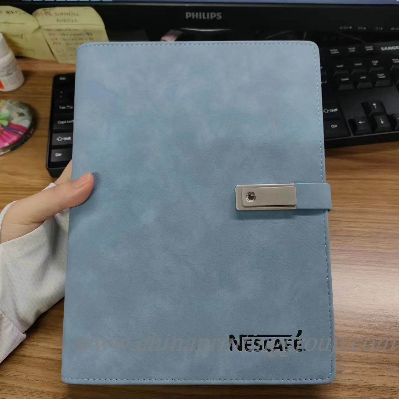 Business planner journal opened to show inner lined pages