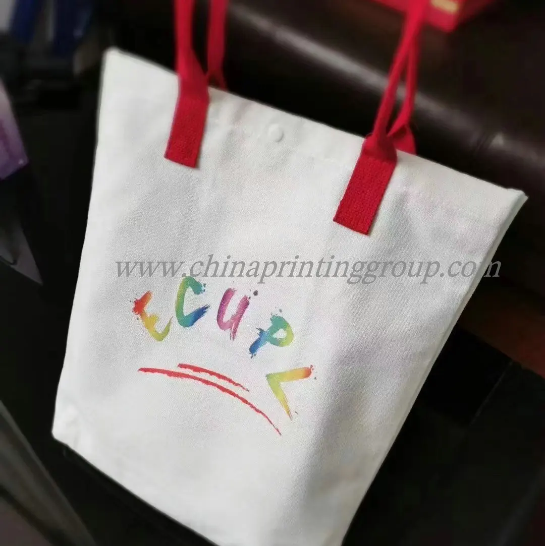 White pure cotton reusable shopping bag with screen printed logo