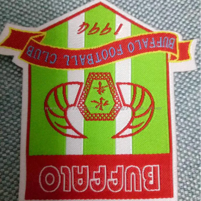 Close view of heat-cut label edge on a woven patch