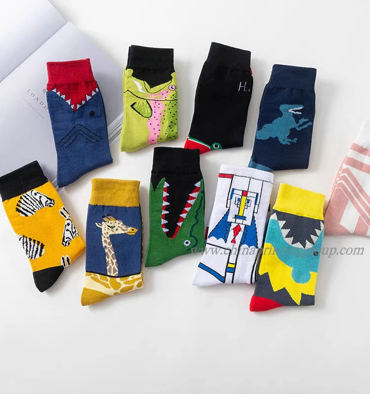 Custom logo socks displayed flat showing the printed design