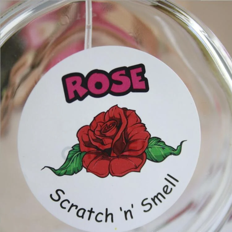 Roll packed fragrance labels with custom printed logo