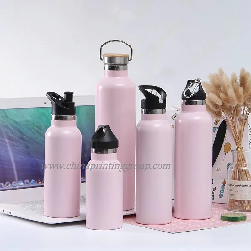 Vacuum water bottles shown in several matte colours