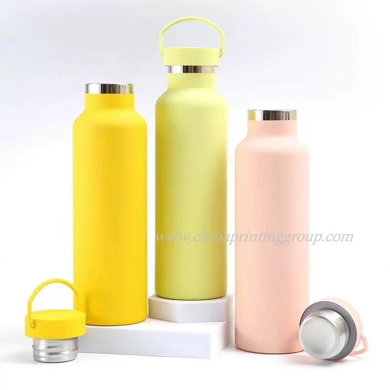 Insulated stainless steel sports bottle with lid removed