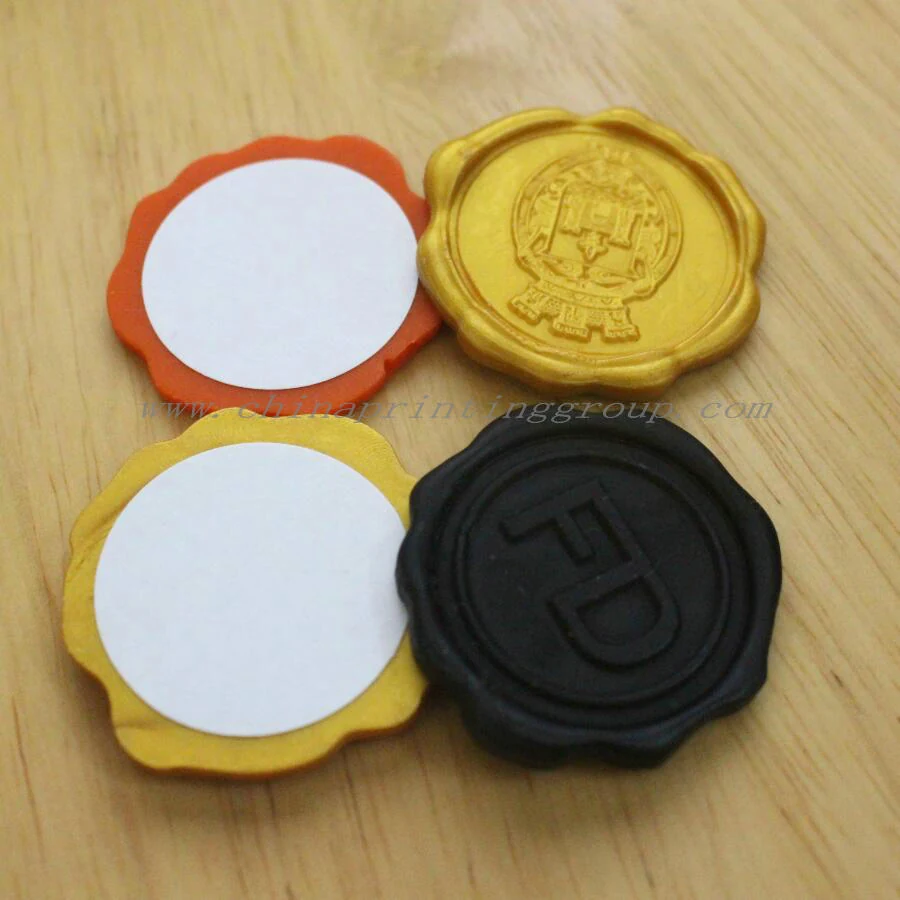 Wax seal stickers in several colours laid out together