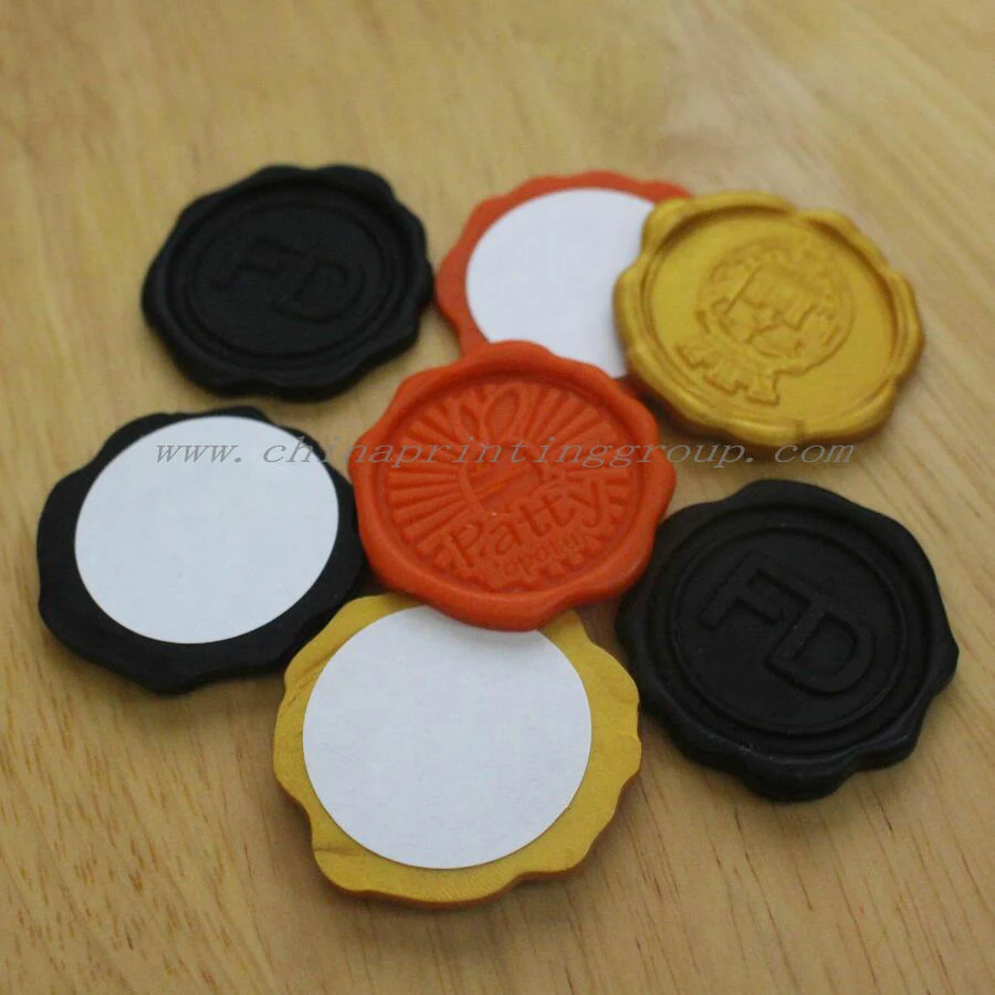 Round wax seal sticker with pressed custom logo detail