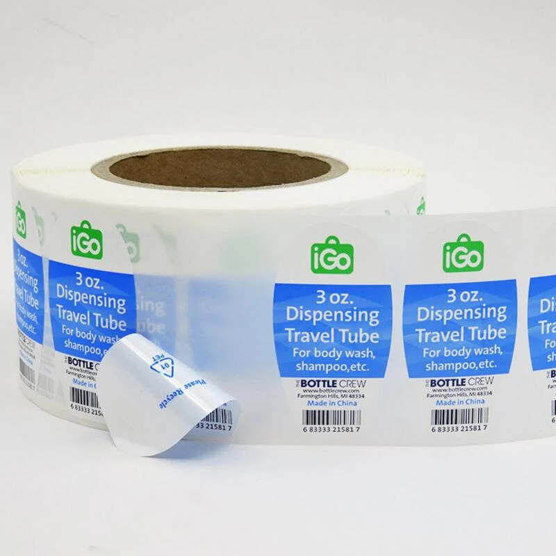 Waterproof double layer label applied to a glass door panel