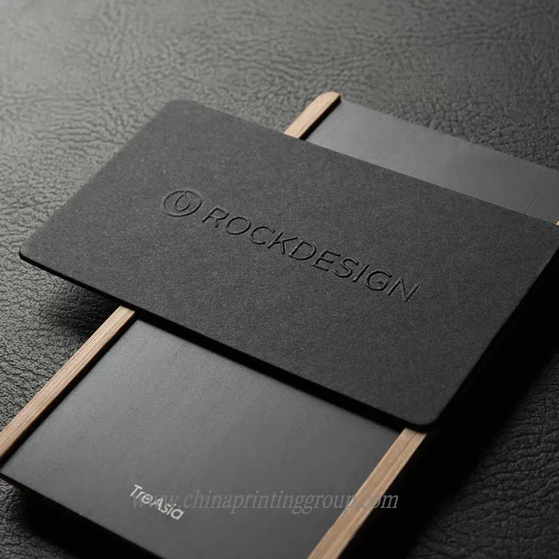 Custom die cut name card with rounded corners and embossed logo